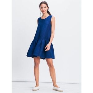 Ali Golden NavyBlue Linen & Rayon Blend Open Cutout Back Sleeveless Dress NWOT S